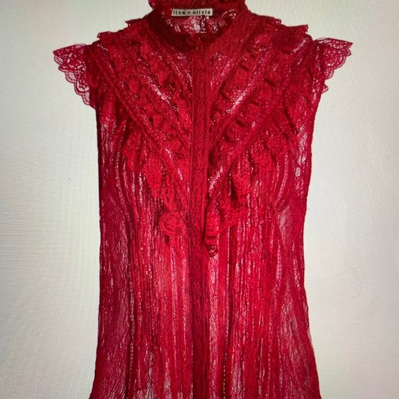 Alice & Olivia Rheba Sleeveless Button-front Lace Blouse - Picture 3 of 4